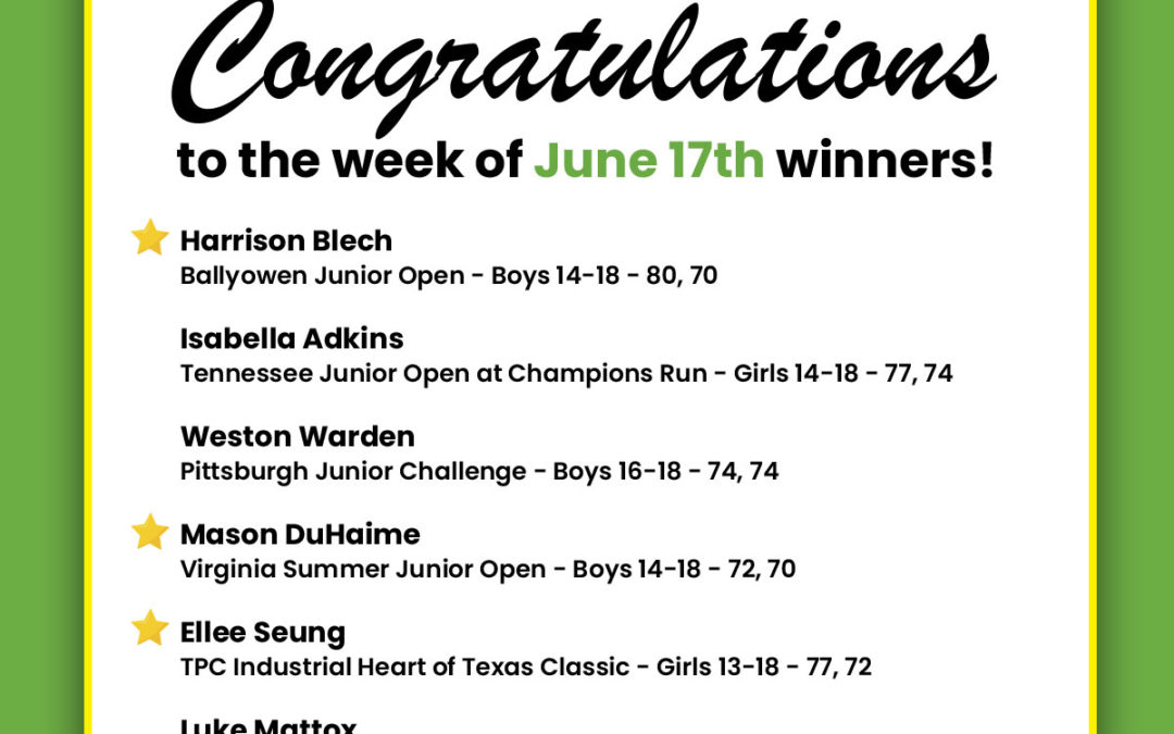 Medalists Week of June 17th