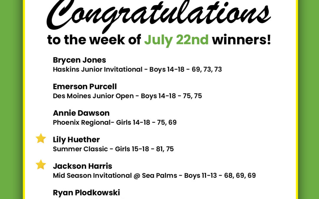 Medalists Week of July 22nd