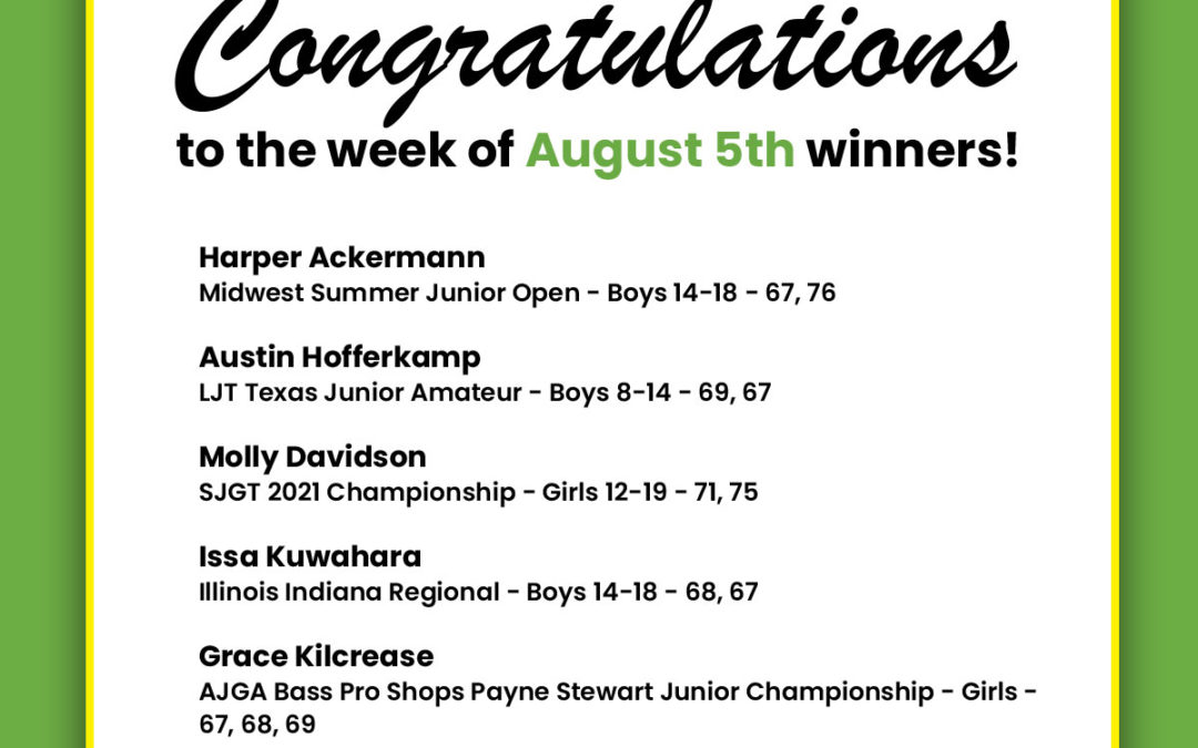 Medalists Week of August 5th