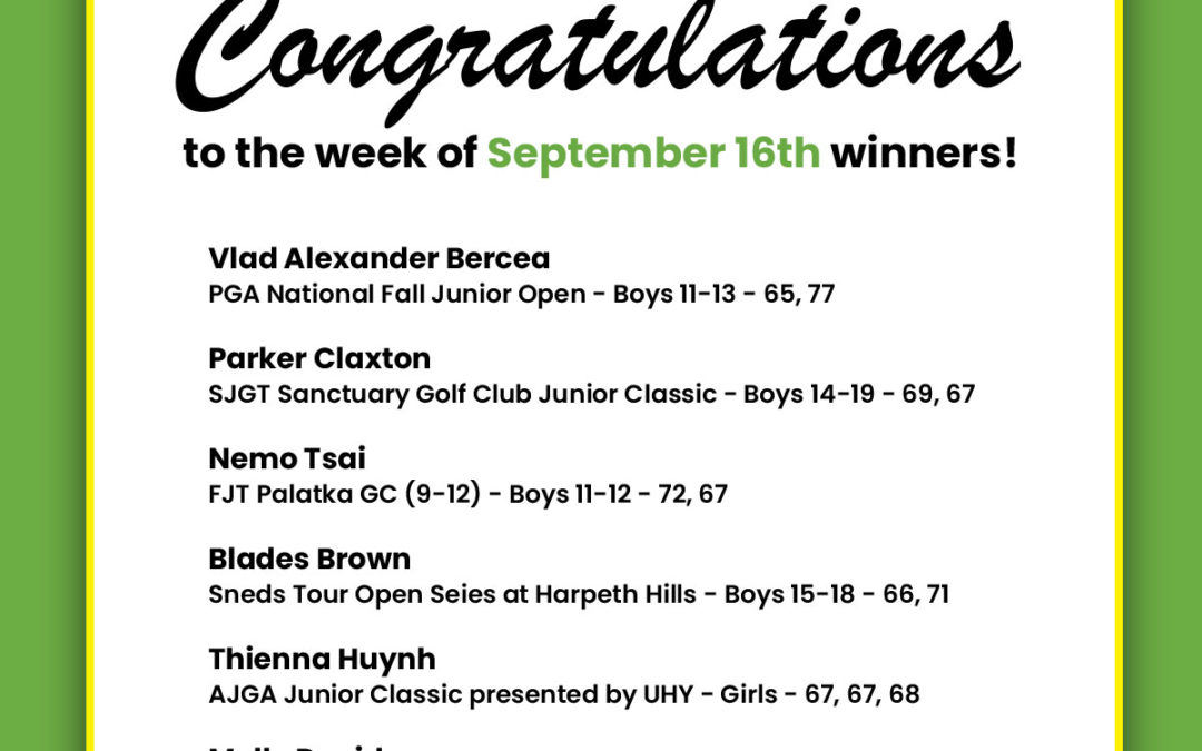 Medalists Week of September 16th