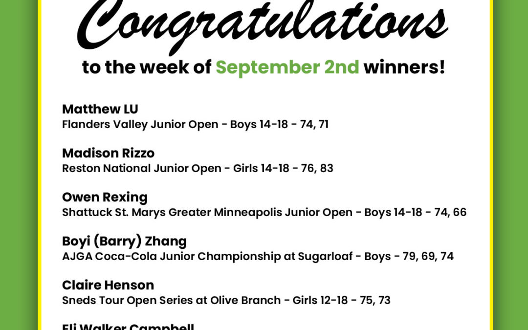 Medalists Week of September 2nd